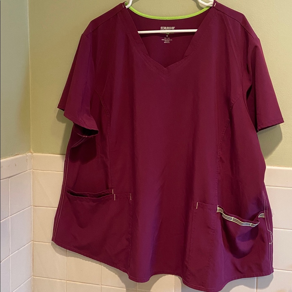 🩷Scrubstar Short Sleeve V-Neck Top - Burgundy Wine Size 3XL see the last picture